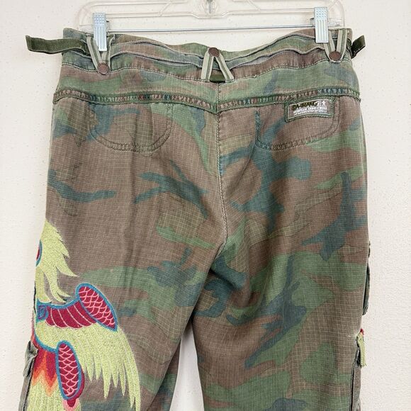 Da-Nang Camo Cargo Pants Embroidered Womens Sz Small Silk Cotton Straight Leg - Picture 8 of 16